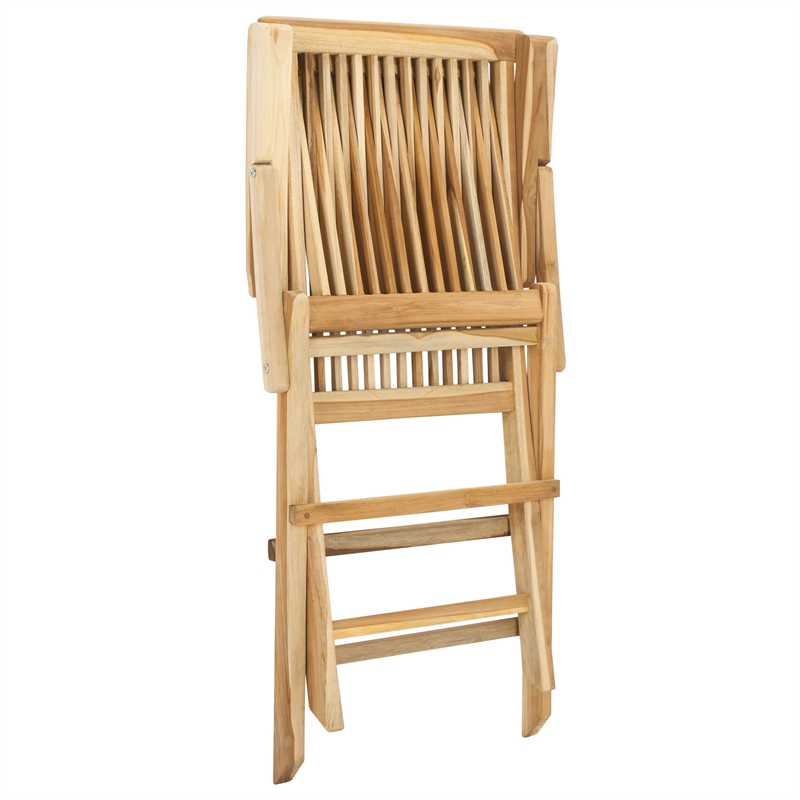 Pemberly Row Teak Wood and Brass Folding Arm Chair in Natural