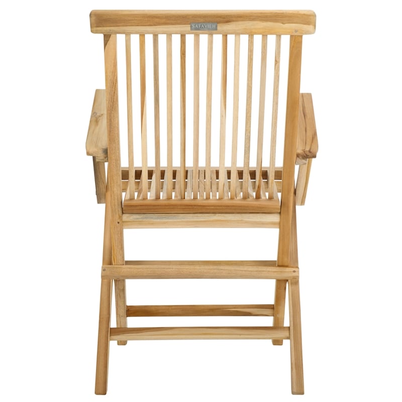 Pemberly Row Teak Wood and Brass Folding Arm Chair in Natural