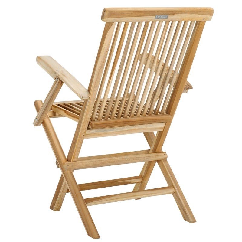Pemberly Row Teak Wood and Brass Folding Arm Chair in Natural