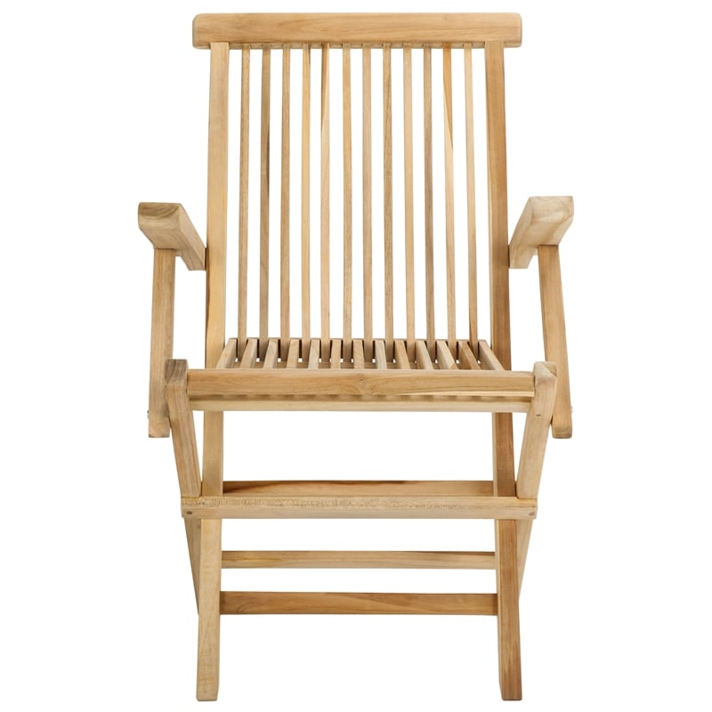 Pemberly Row Teak Wood and Brass Folding Arm Chair in Natural