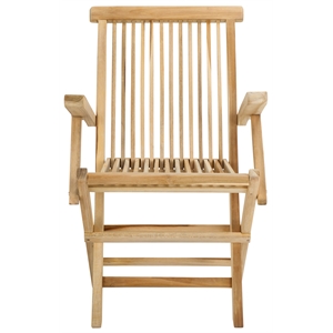 Pemberly Row Teak Wood and Brass Folding Arm Chair in Natural
