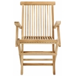 Pemberly Row Teak Wood and Brass Folding Arm Chair in Natural