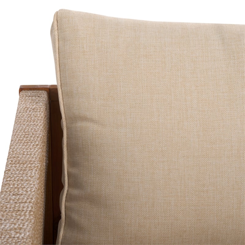 Pemberly Row Acacia Wood and Polyester Living Set in Natural / Taupe