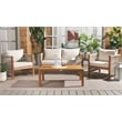 Pemberly Row Acacia Wood and Polyester Living Set in Natural / Taupe