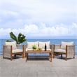 Pemberly Row Acacia Wood and Polyester Living Set in Natural / Taupe