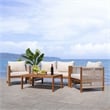 Pemberly Row Acacia Wood and Polyester Living Set in Natural / Taupe