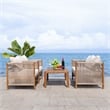 Pemberly Row Acacia Wood and Polyester Living Set in Natural / Taupe
