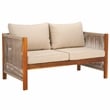 Pemberly Row Acacia Wood and Polyester Living Set in Natural / Taupe
