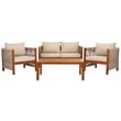 Pemberly Row Acacia Wood and Polyester Living Set in Natural / Taupe