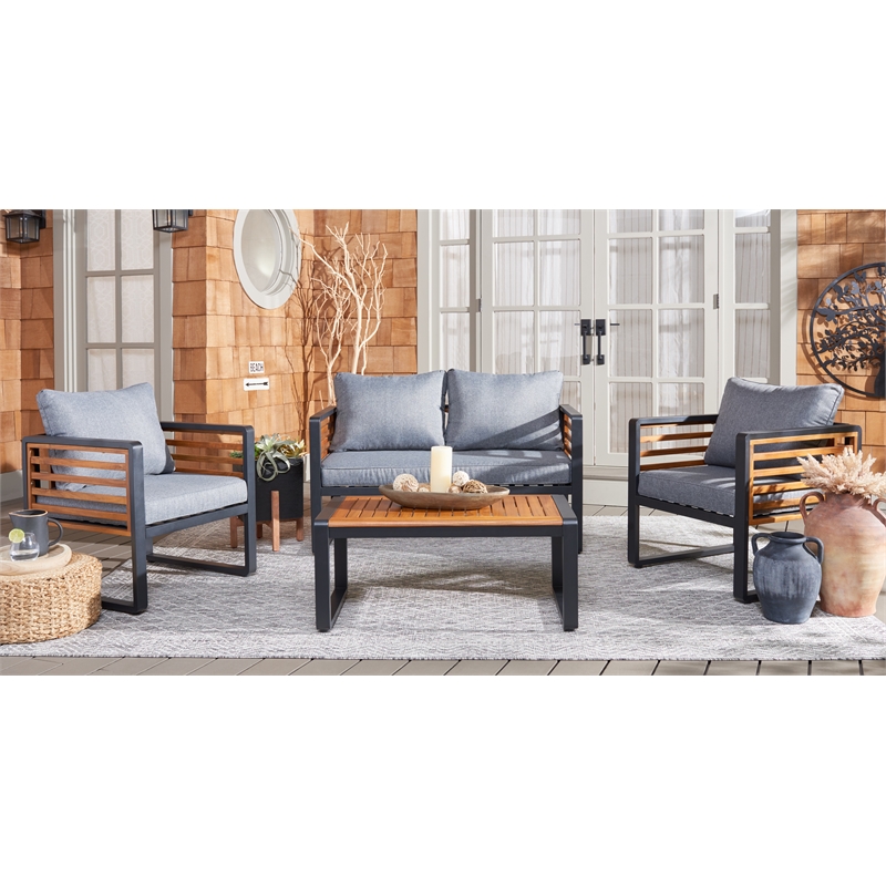 Pemberly Row Steel and Polyester Outdoor Living Set in Black/Gray
