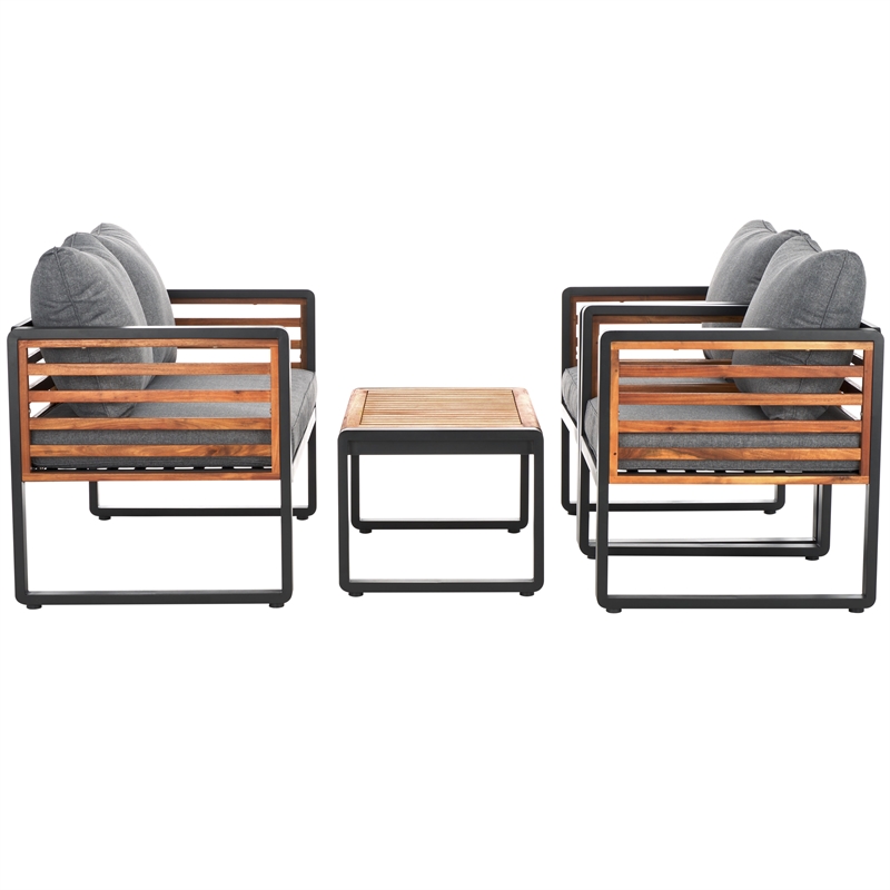 Pemberly Row Steel and Polyester Outdoor Living Set in Black/Gray