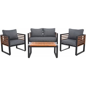 Pemberly Row Steel and Polyester Outdoor Living Set in Black/Gray
