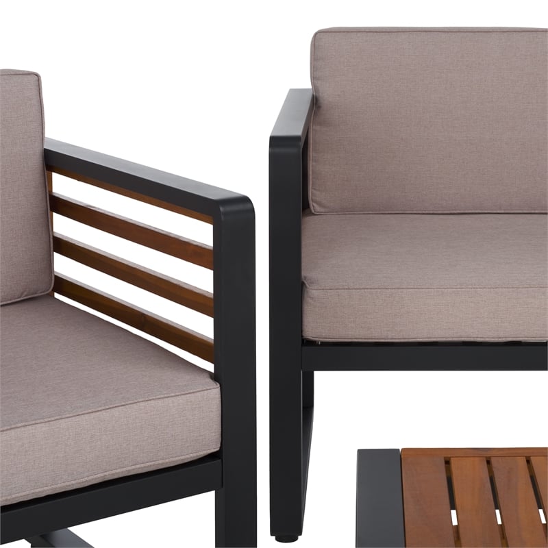 Pemberly Row Steel and Polyester Outdoor Living Set in Black / Light Gray