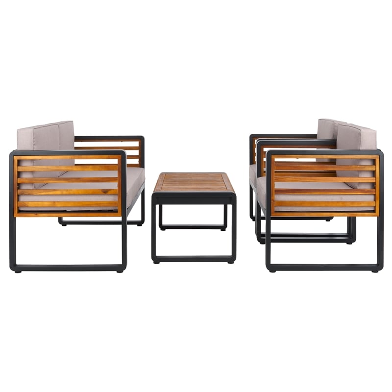 Pemberly Row Steel and Polyester Outdoor Living Set in Black / Light Gray