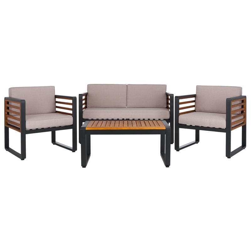 Pemberly Row Steel and Polyester Outdoor Living Set in Black / Light Gray