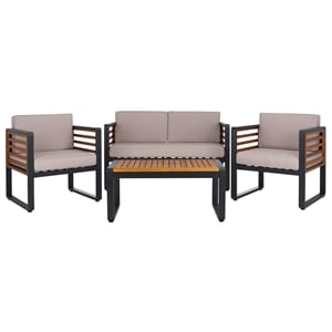 Pemberly Row Steel and Polyester Outdoor Living Set in Black / Light Gray