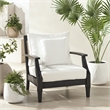 Pemberly Row Eucalyptus Wood Patio Armchair in Black / White with Cushion