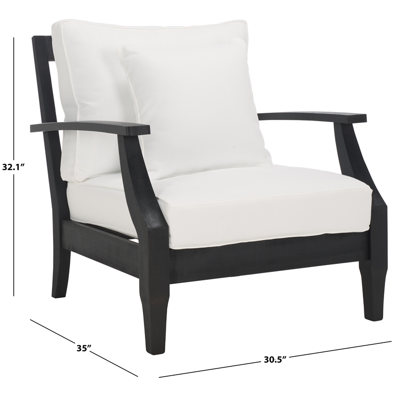 Pemberly Row Eucalyptus Wood Patio Armchair in Black / White with Cushion
