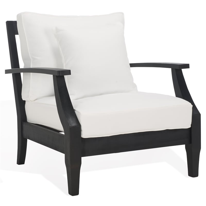 Pemberly Row Eucalyptus Wood Patio Armchair in Black / White with Cushion