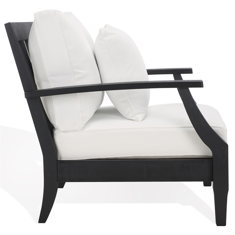 Pemberly Row Eucalyptus Wood Patio Armchair in Black / White with Cushion