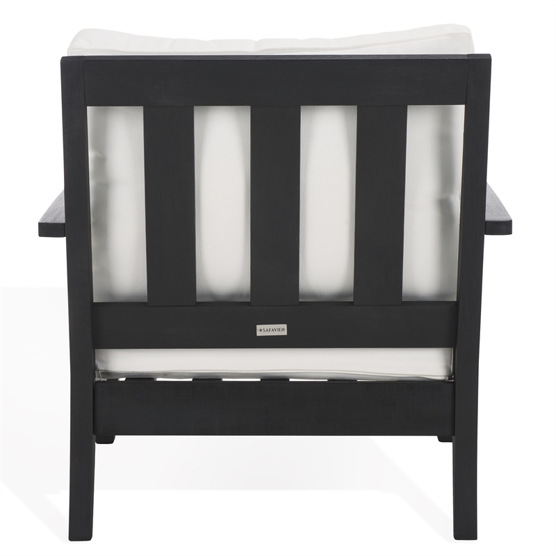 Pemberly Row Eucalyptus Wood Patio Armchair in Black / White with Cushion