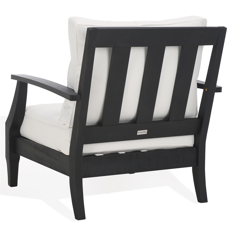 Pemberly Row Eucalyptus Wood Patio Armchair in Black / White with Cushion