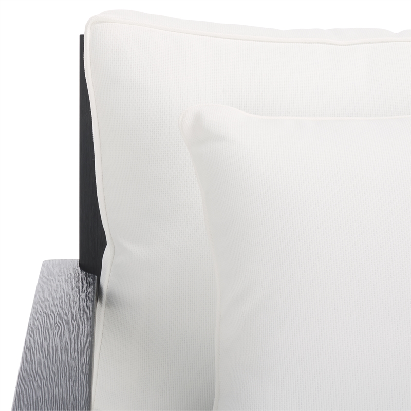 Pemberly Row Eucalyptus Wood Patio Armchair in Black / White with Cushion