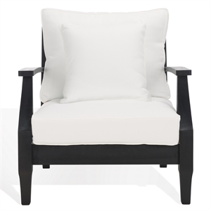 Pemberly Row Eucalyptus Wood Patio Armchair in Black / White with Cushion