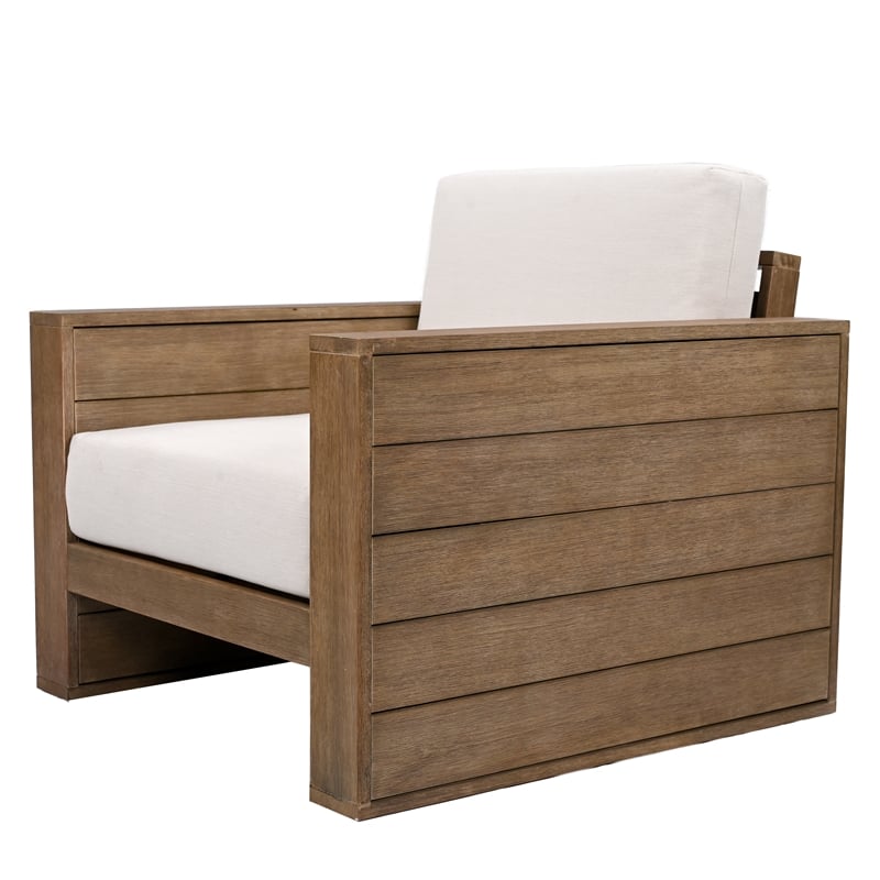 Pemberly Row Eucalyptus Wood Patio Chair with Cushion in Natural / Beige