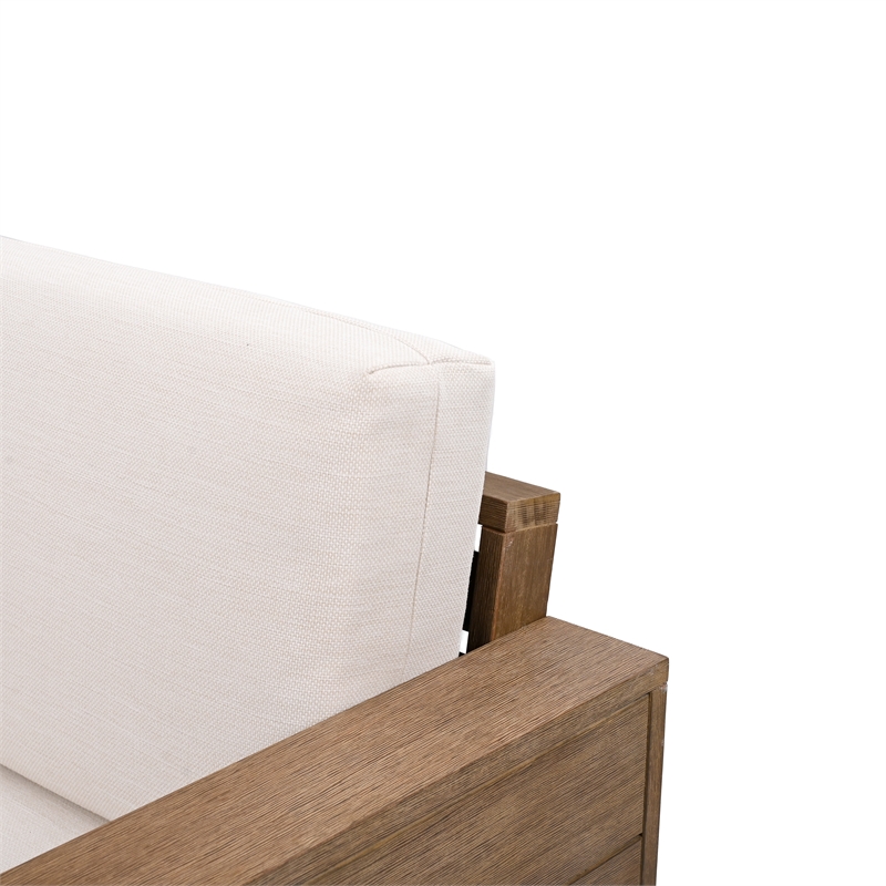 Pemberly Row Eucalyptus Wood Patio Chair with Cushion in Natural / Beige