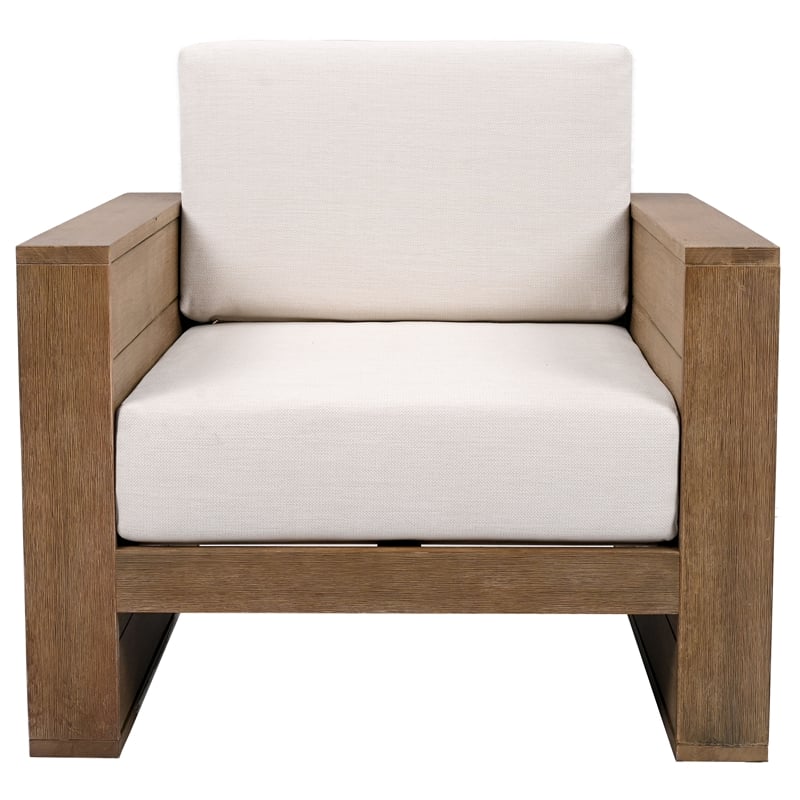 Pemberly Row Eucalyptus Wood Patio Chair with Cushion in Natural / Beige