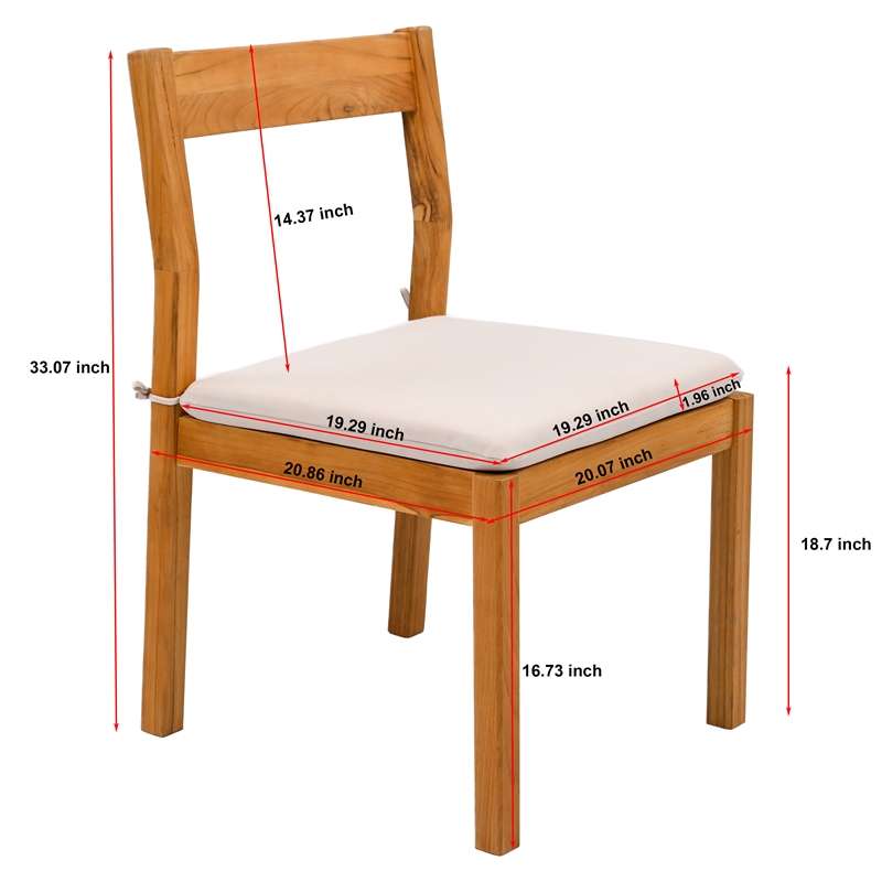 Pemberly Row Brazilian Teak Wood Outdoor Dining Chair in Natural / White
