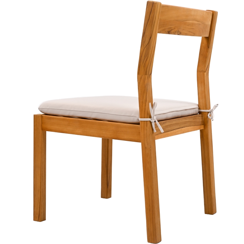 Pemberly Row Brazilian Teak Wood Outdoor Dining Chair in Natural / White