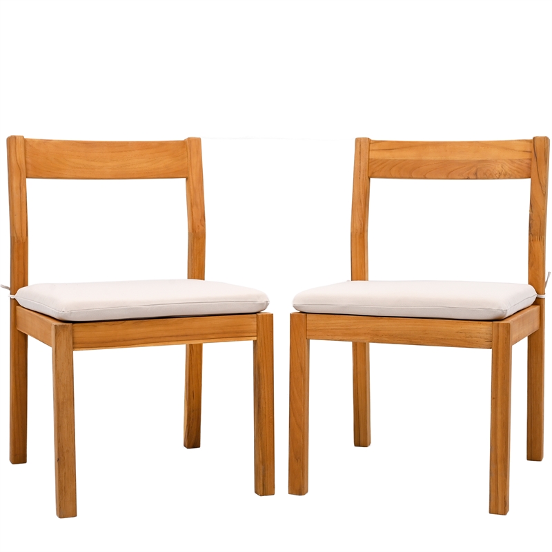 Pemberly Row Brazilian Teak Wood Outdoor Dining Chair in Natural / White