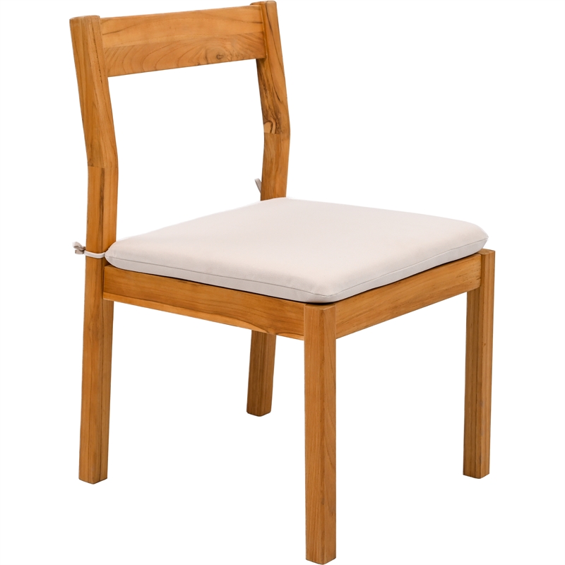 Pemberly Row Brazilian Teak Wood Outdoor Dining Chair in Natural / White