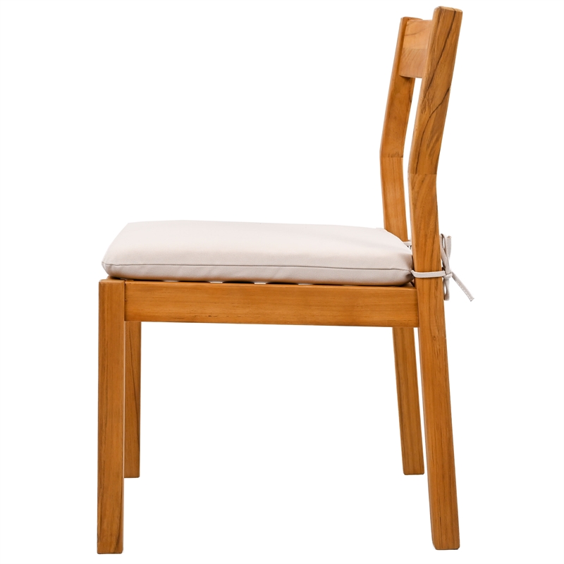 Pemberly Row Brazilian Teak Wood Outdoor Dining Chair in Natural / White