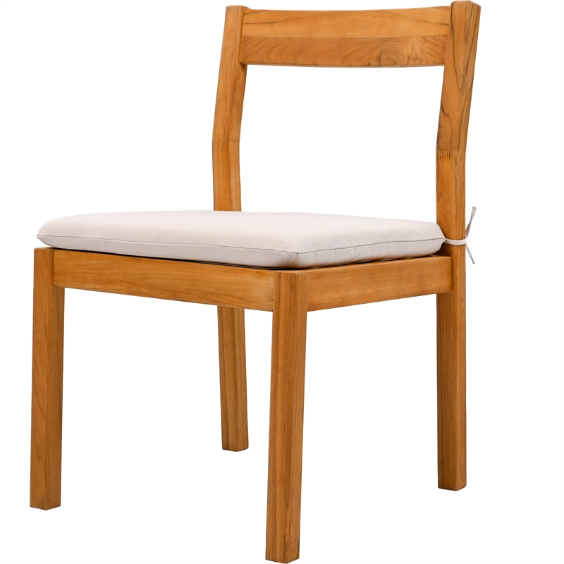 Pemberly Row Brazilian Teak Wood Outdoor Dining Chair in Natural / White
