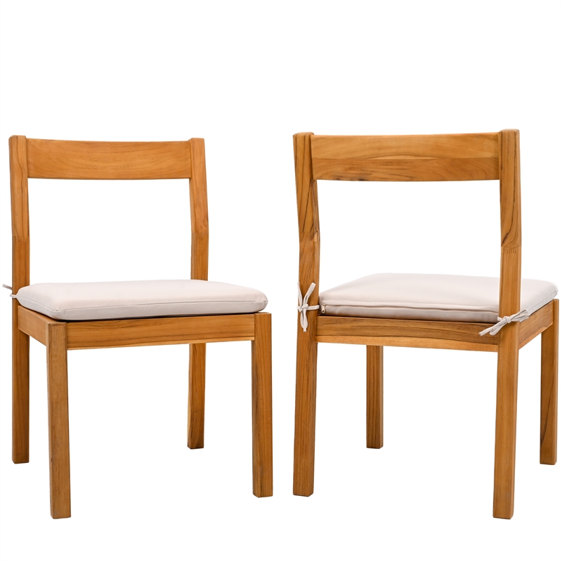 Pemberly Row Brazilian Teak Wood Outdoor Dining Chair in Natural / White