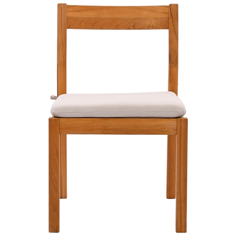 Pemberly Row Brazilian Teak Wood Outdoor Dining Chair in Natural / White