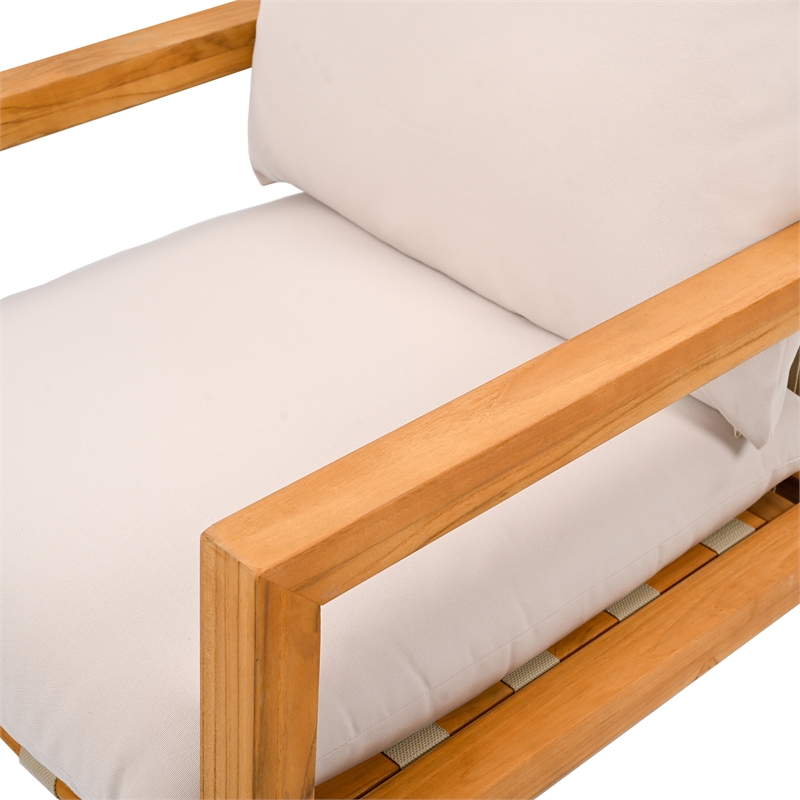 Pemberly Row Brazilian Teak Wood Patio Chair in Natural / White