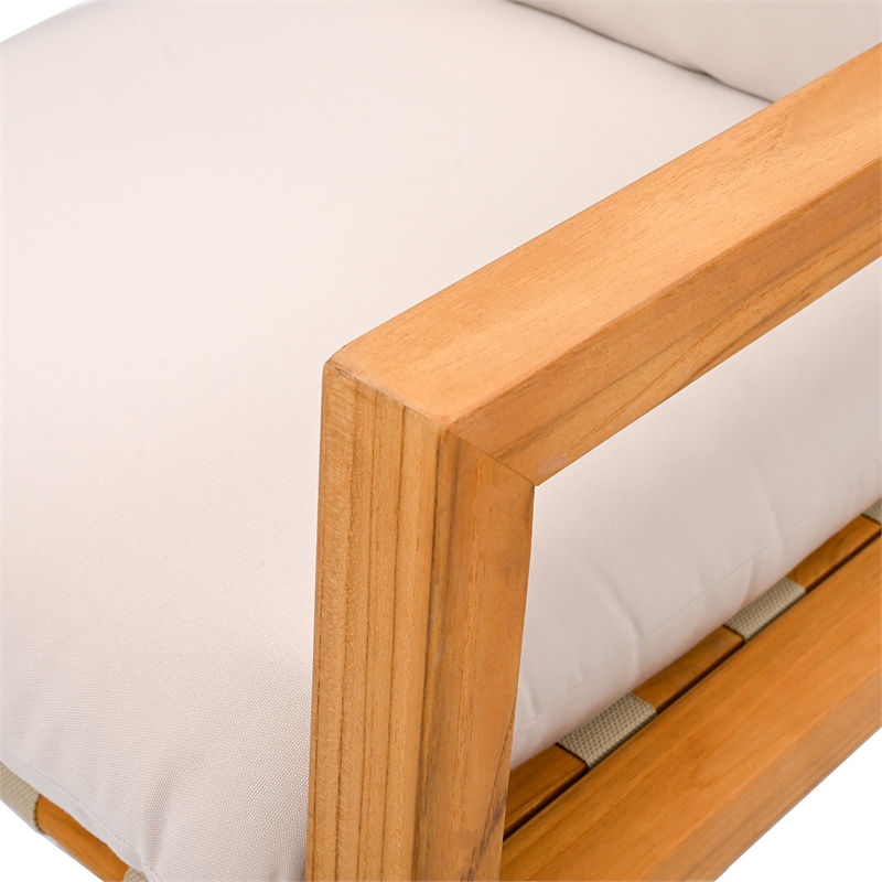 Pemberly Row Brazilian Teak Wood Patio Chair in Natural / White