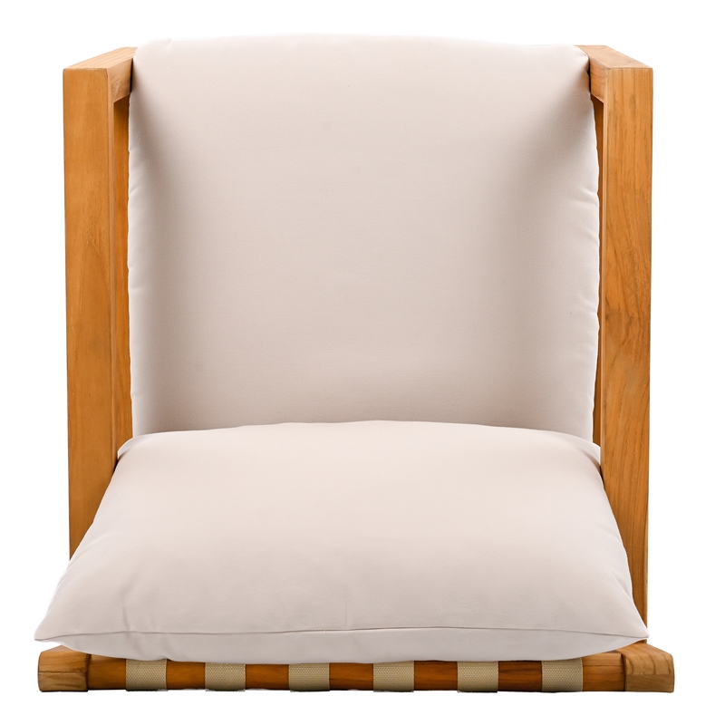 Pemberly Row Brazilian Teak Wood Patio Chair in Natural / White