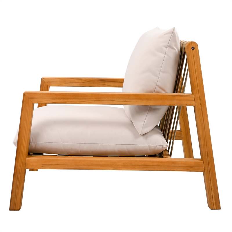 Pemberly Row Brazilian Teak Wood Patio Chair in Natural / White