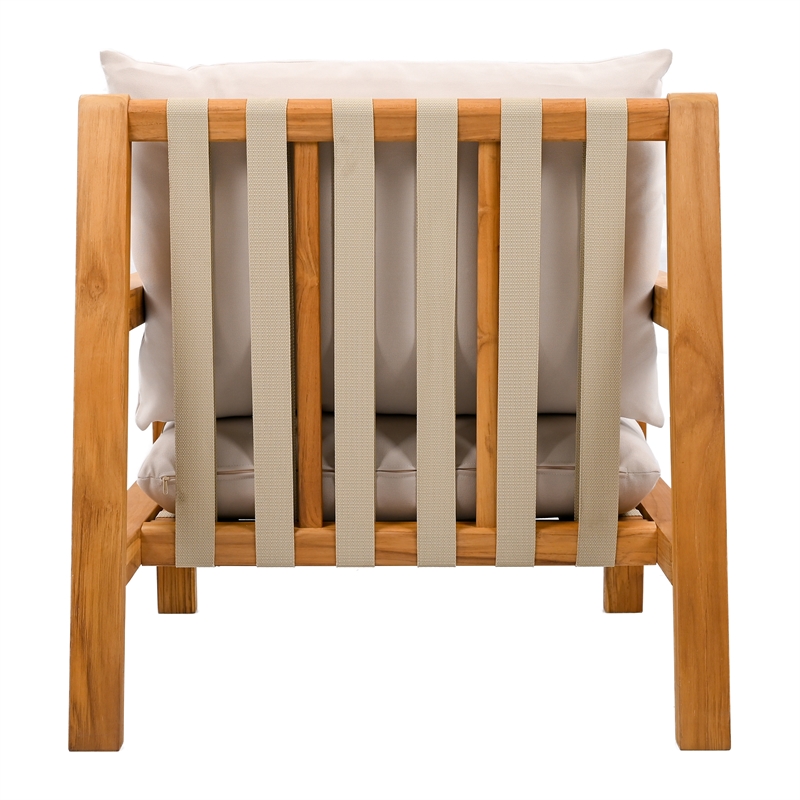 Pemberly Row Brazilian Teak Wood Patio Chair in Natural / White