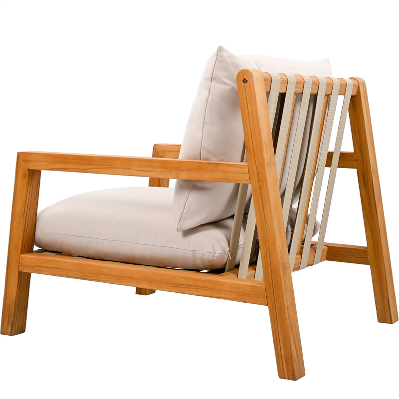 Pemberly Row Brazilian Teak Wood Patio Chair in Natural / White