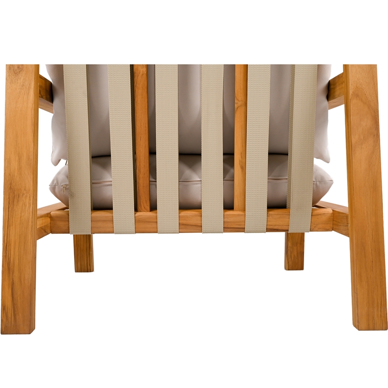 Pemberly Row Brazilian Teak Wood Patio Chair in Natural / White