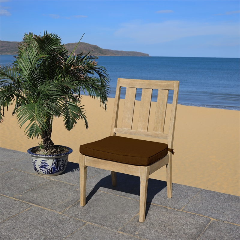 Pemberly Row Eucalyptus Wood Outdoor Dining Chair in Natural / Brown