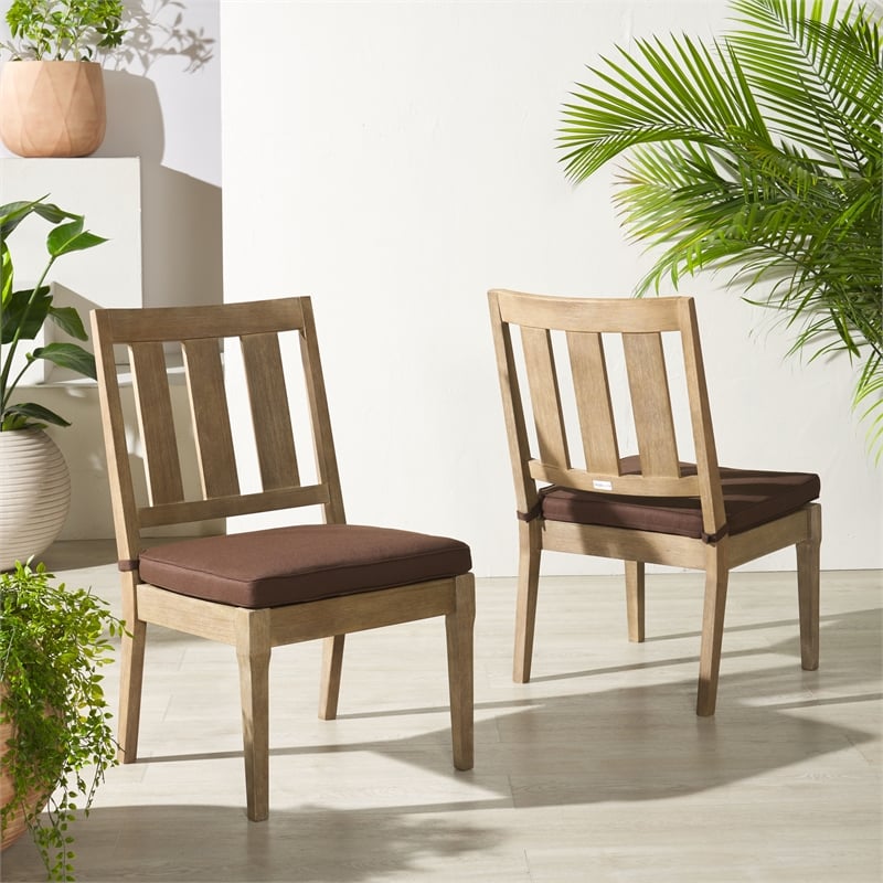 Pemberly Row Eucalyptus Wood Outdoor Dining Chair in Natural / Brown