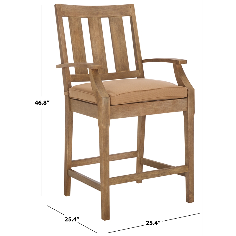 Pemberly Row Eucalyptus Wood Patio Counter Stools in Natural / Brown