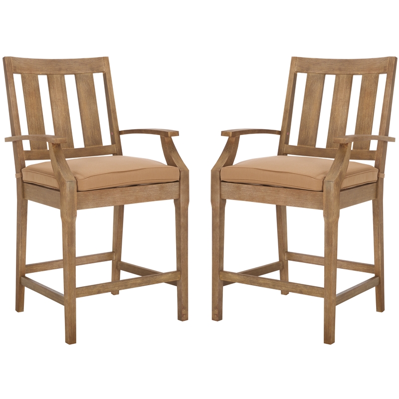Pemberly Row Eucalyptus Wood Patio Counter Stools in Natural / Brown